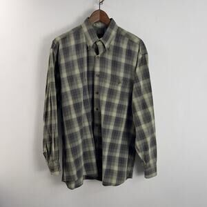 Scott Barber Windowpane Check Shirt Green & Tan L Relaxed Fit Cotton